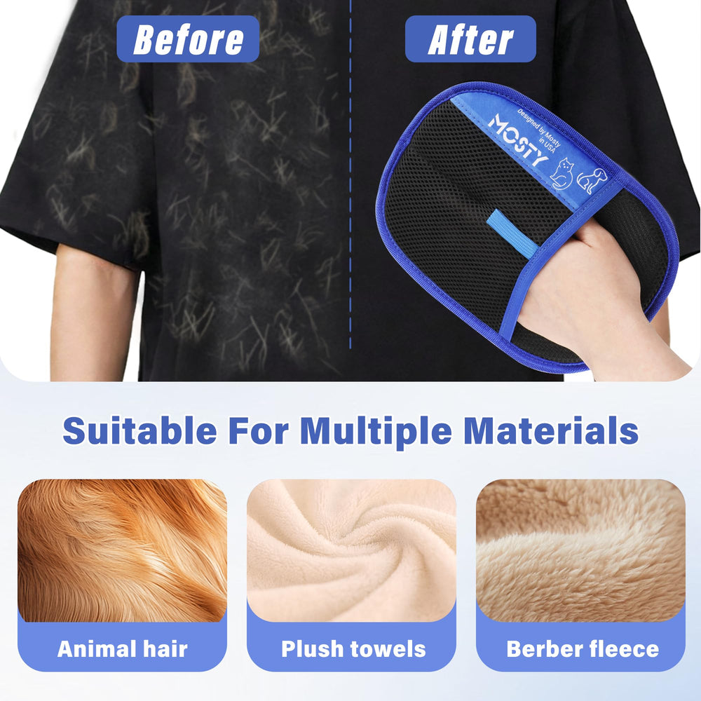 Mosty glove used on car seats for fast pet hair removal.