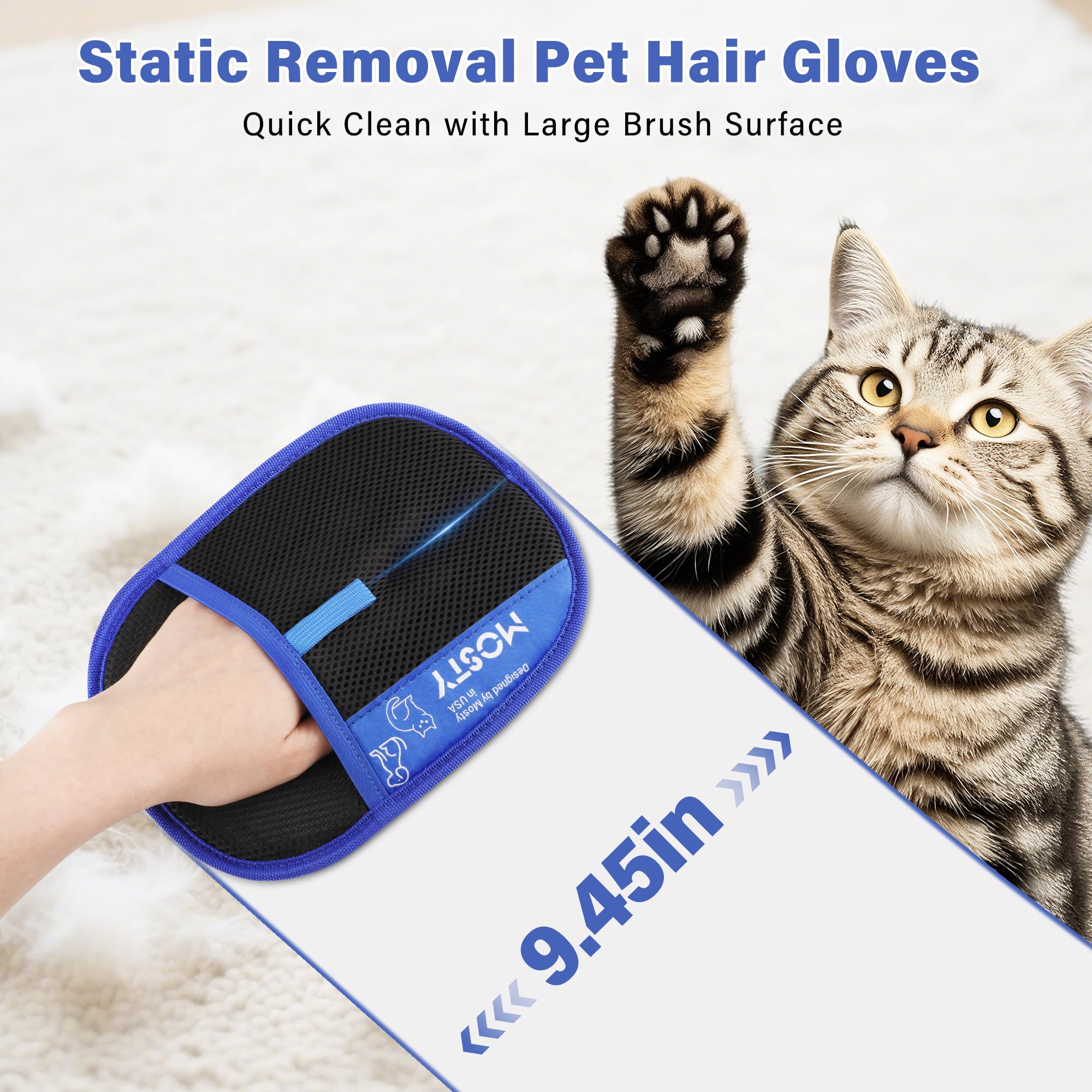 Mosty glove used on a sofa to remove fur from upholstery.