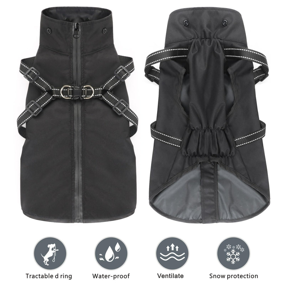 Mosucoirl dog raincoat back-zip makes on/off quick during busy mornings.