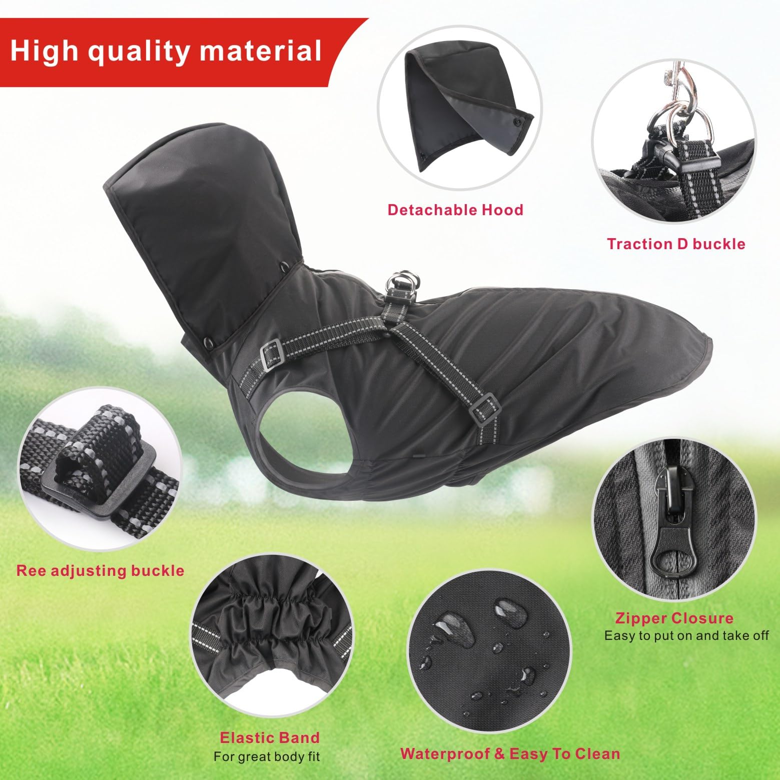 Mosucoirl back leash compatibility helps secure your dog during rainy outings.