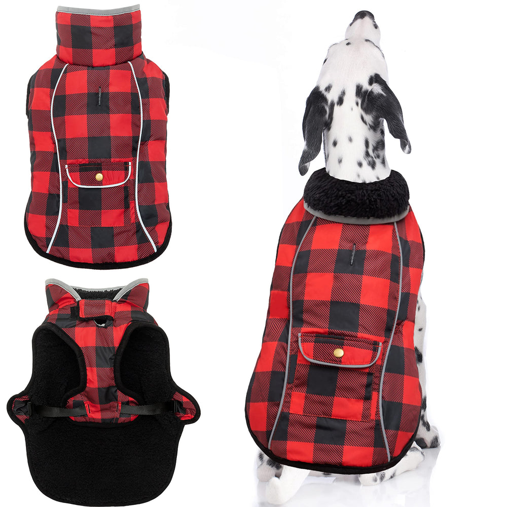 MOTZABO dog winter coat front view highlights warm fleece lining for chilly walks.