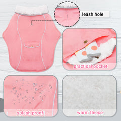 MOTZABO dog winter coat pink side view illustrating easy wear and secure fit
