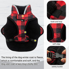 MOTZABO dog winter coat reflective strip closeup emphasizes visibility in low light.