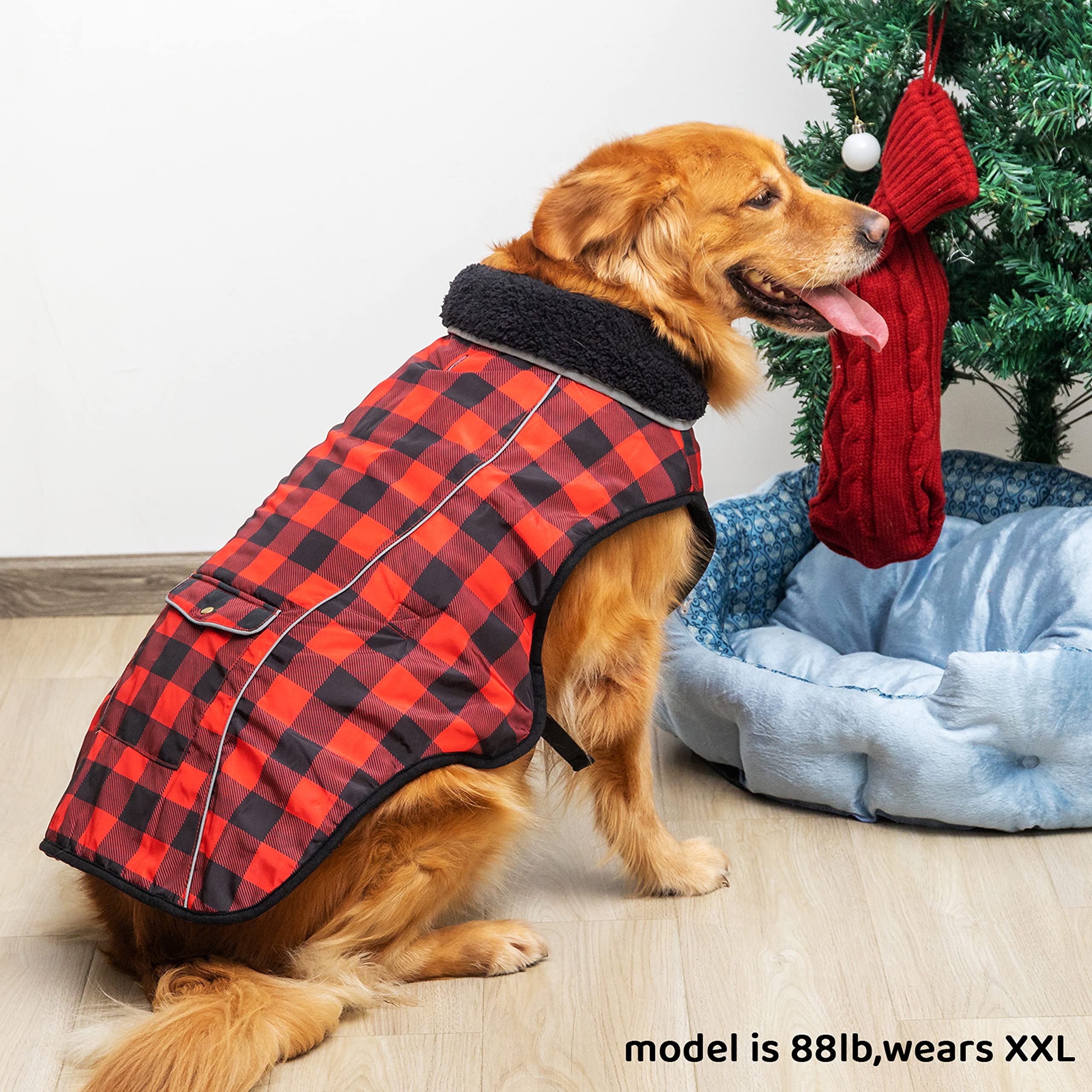 MOTZABO dog winter coat size chart closeup helps owners pick correct size.