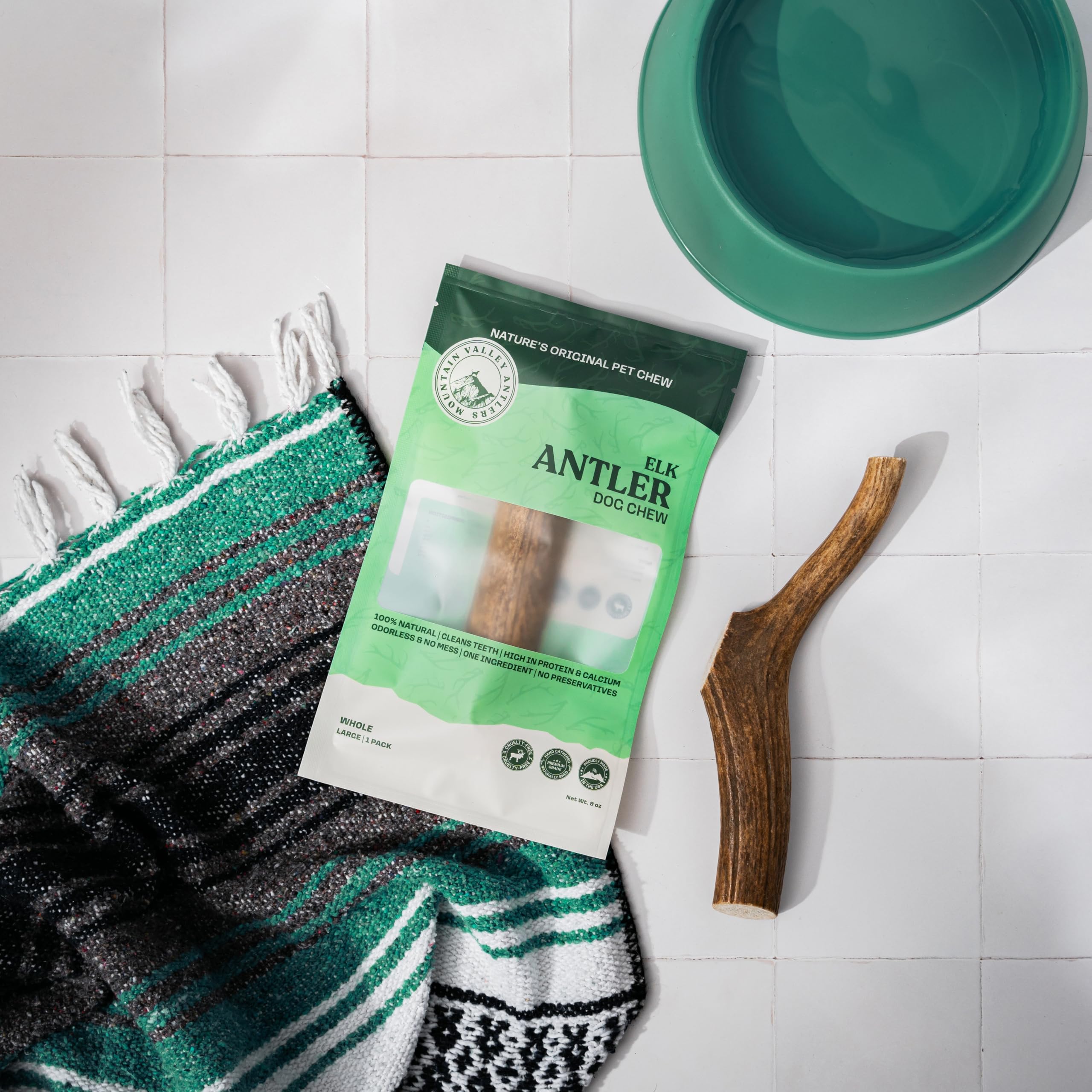 Mountain Valley Antlers USA-sourced piece highlights ethical, wild-foraged origin.