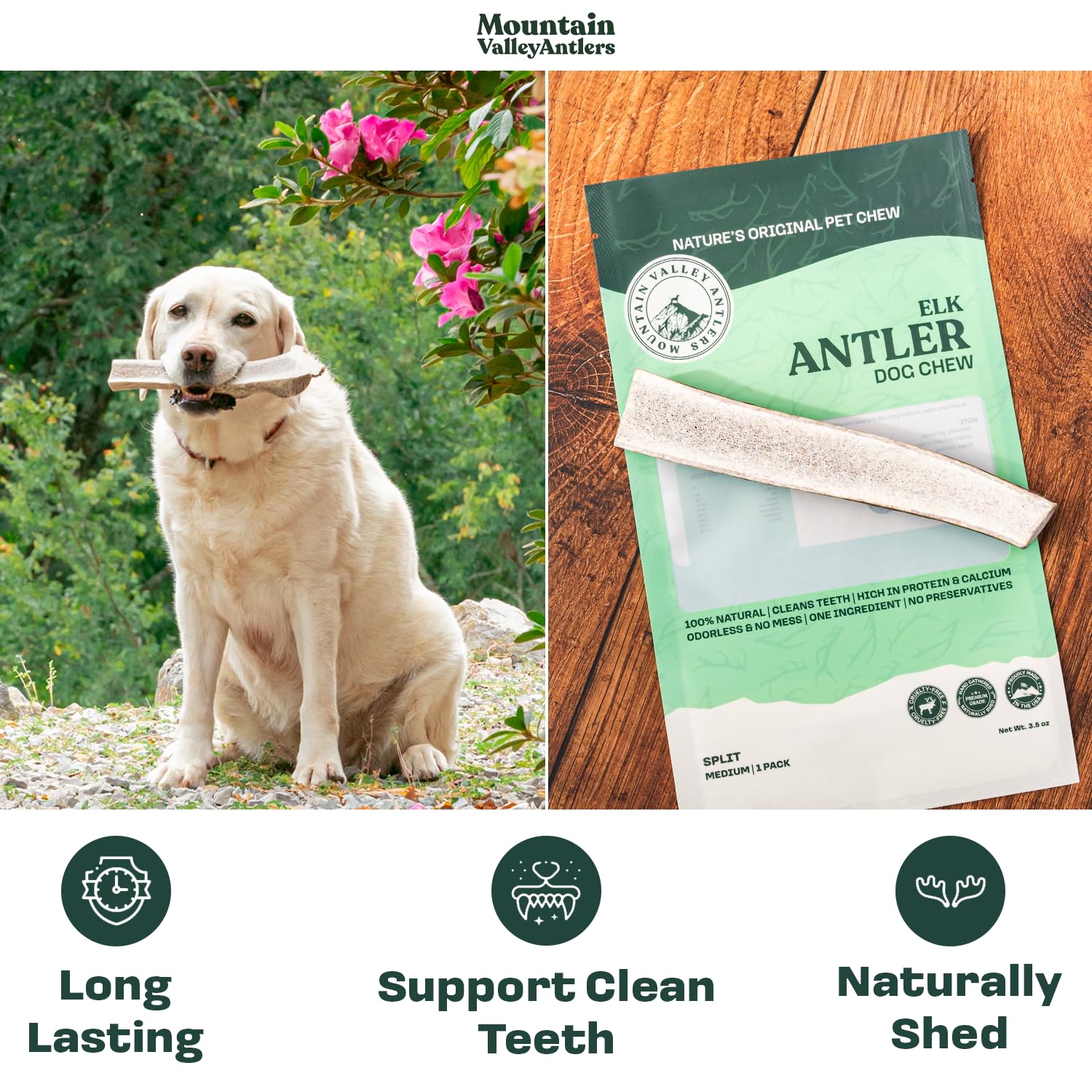 Mountain Valley Elk Antlers mess-free odorless pack; stain-free indoor use