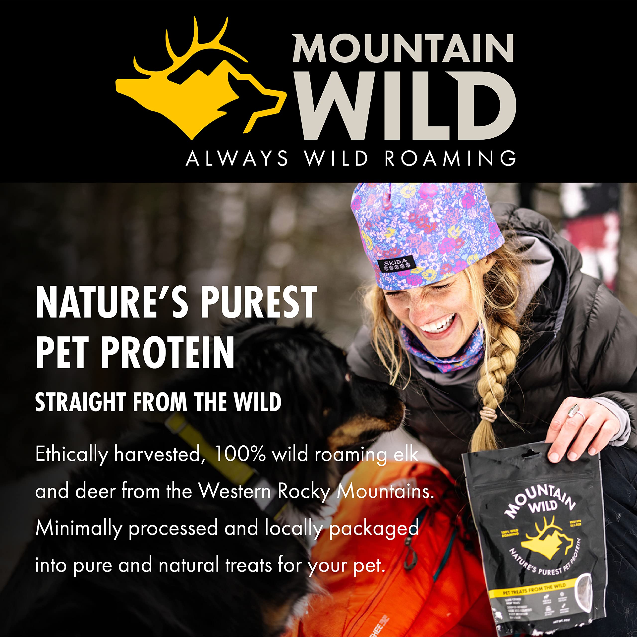 MOUNTAIN WILD grain-free, filler-free formula suitable for sensitive diets.