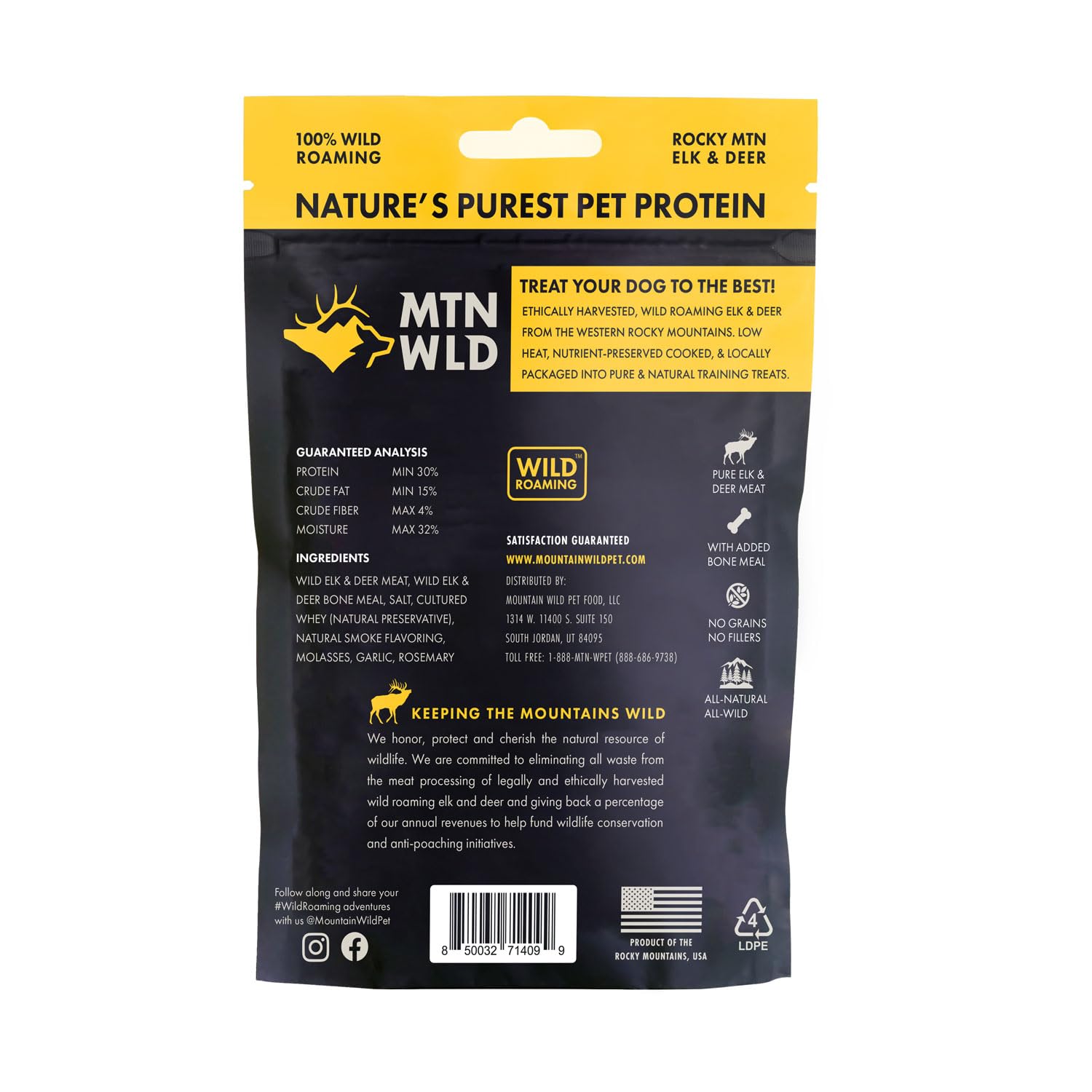 Mountain Wild venison nib close-up showing natural protein reward