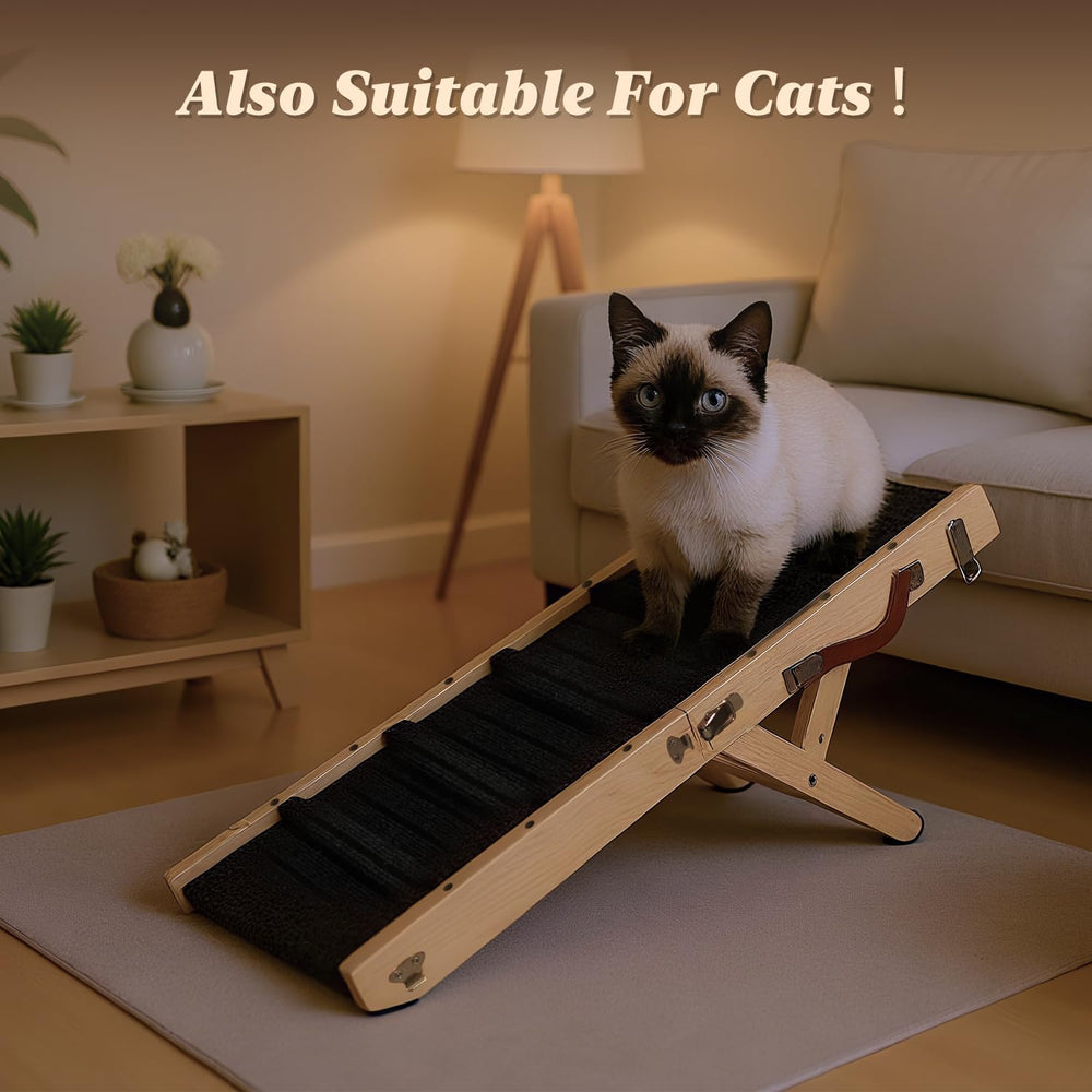 Mousterian dog ramp safety buckles secure position on beds and sofas.
