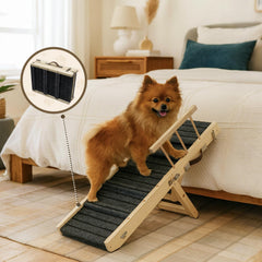 Mousterian small dog ramp foldable storage highlights compact portability for travel.