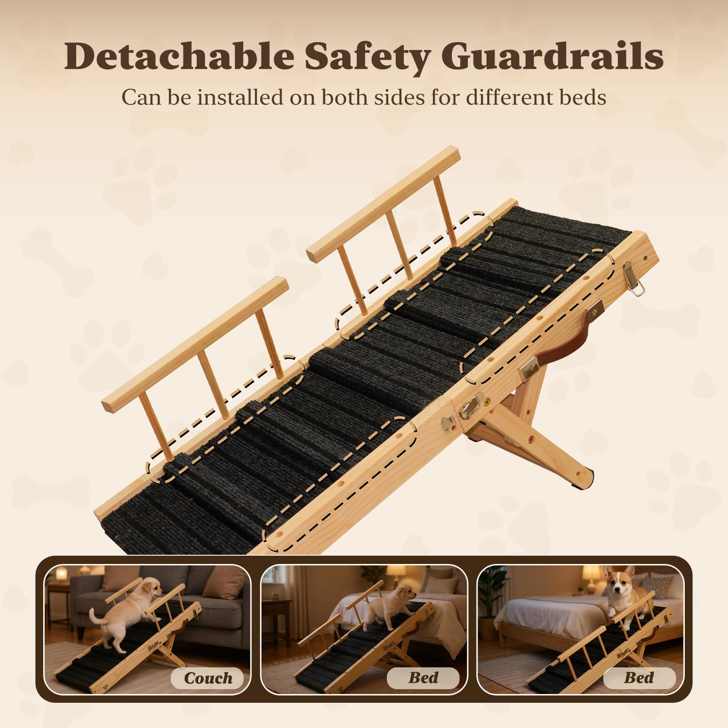 Mousterian small dog ramp surface anti-slip emphasizes secure climbing and confidence.