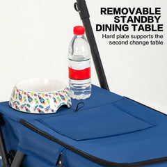 MOV COMPRA Pet Stroller blue folded view demonstrates compact storage at home or travel.