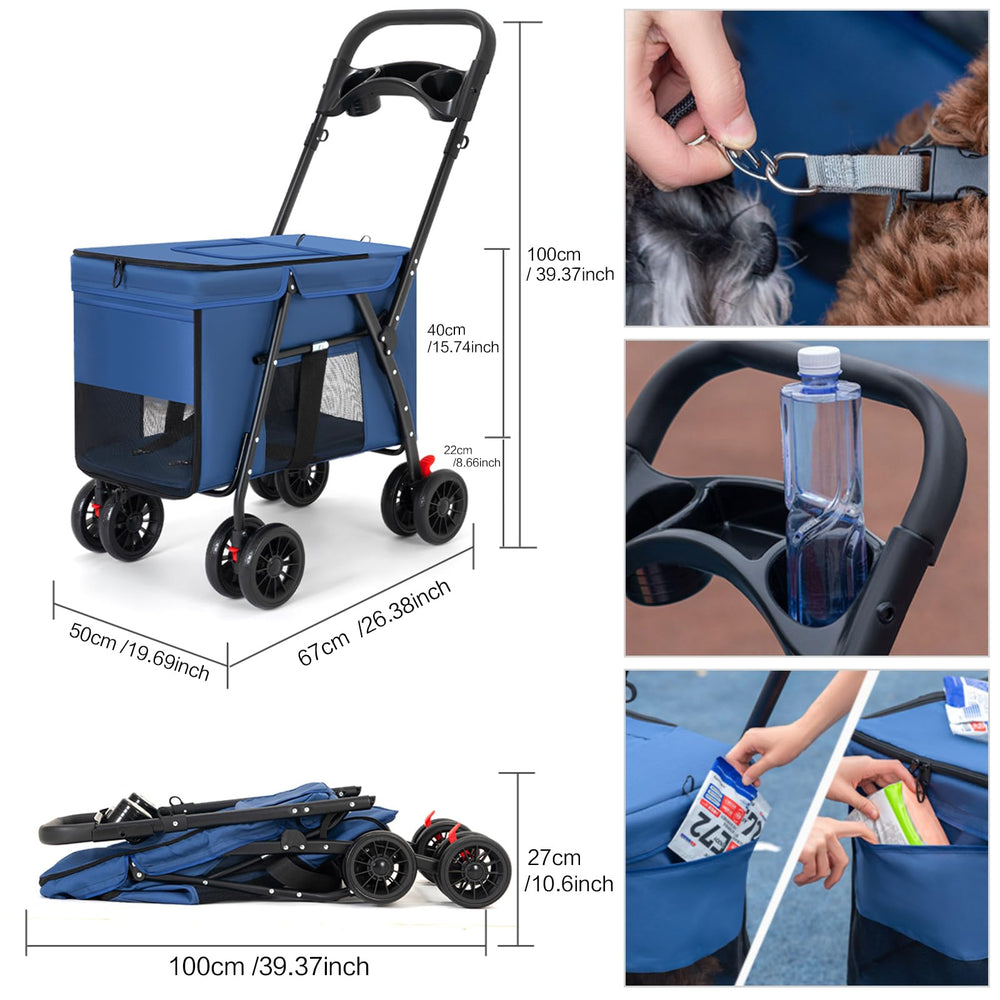 MOV COMPRA Pet Stroller blue interior space highlights comfort for pets during trips.