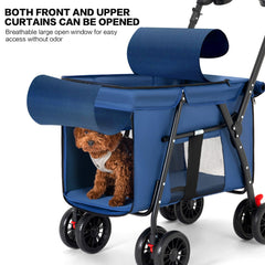 MOV COMPRA Pet Stroller blue side view emphasizes durable nylon fabric for daily use.