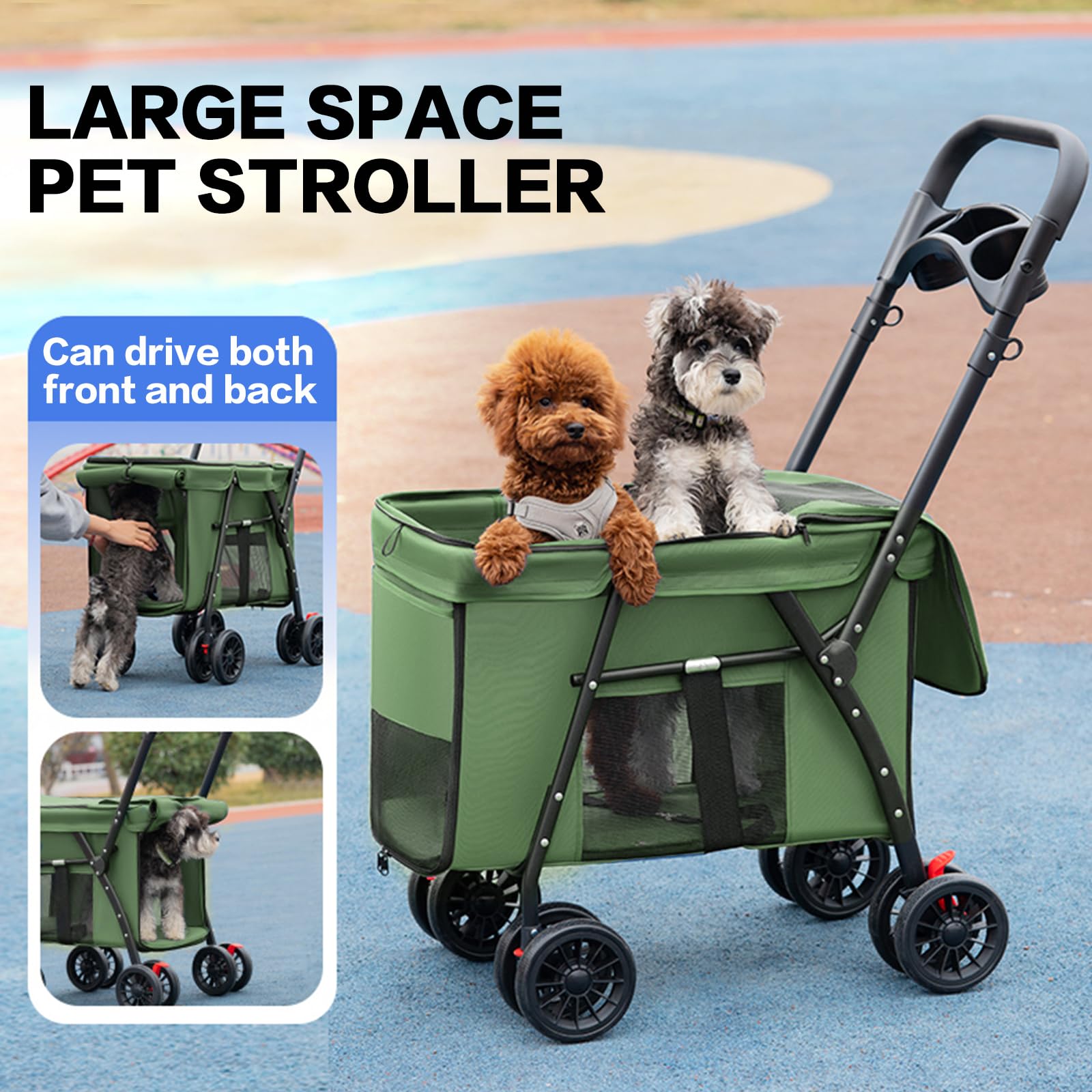MOV COMPRA pet stroller green, removable mat keeps pets comfy on journeys