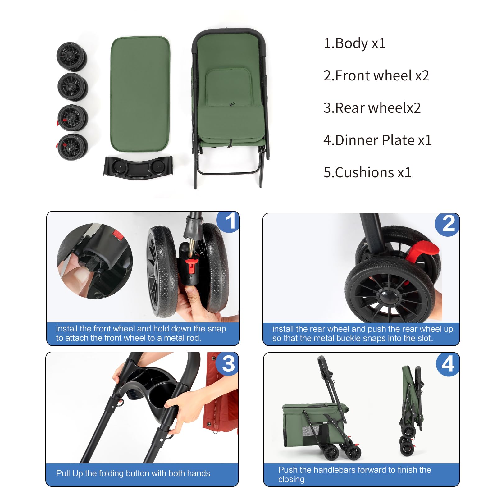 MOV COMPRA pet stroller green, breathable side fabric for enhanced comfort
