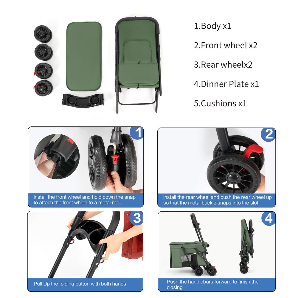 MOV COMPRA pet stroller green, breathable side fabric for enhanced comfort