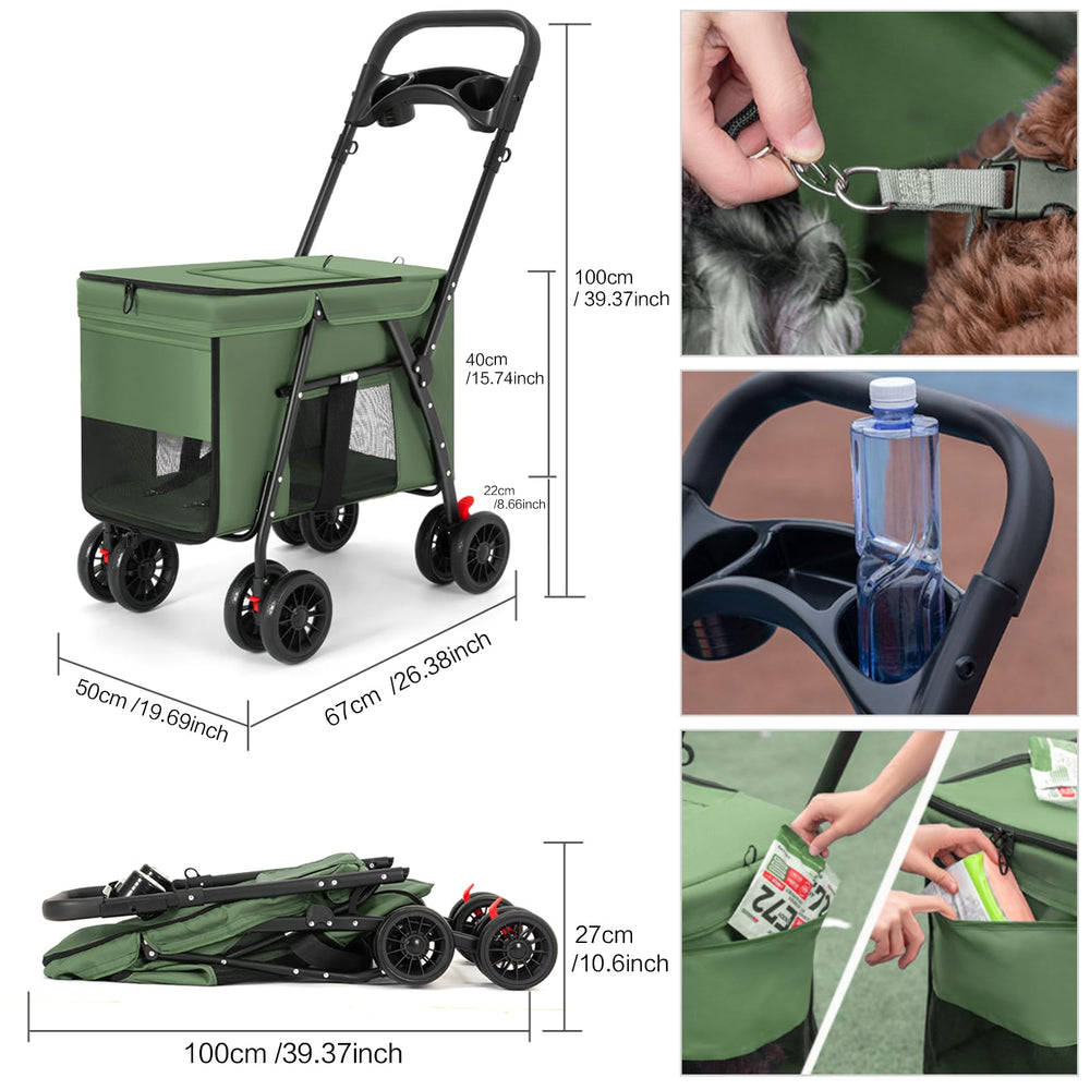 MOV COMPRA pet stroller green, telescoping handle for easy maneuvering