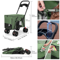 MOV COMPRA pet stroller green, telescoping handle for easy maneuvering