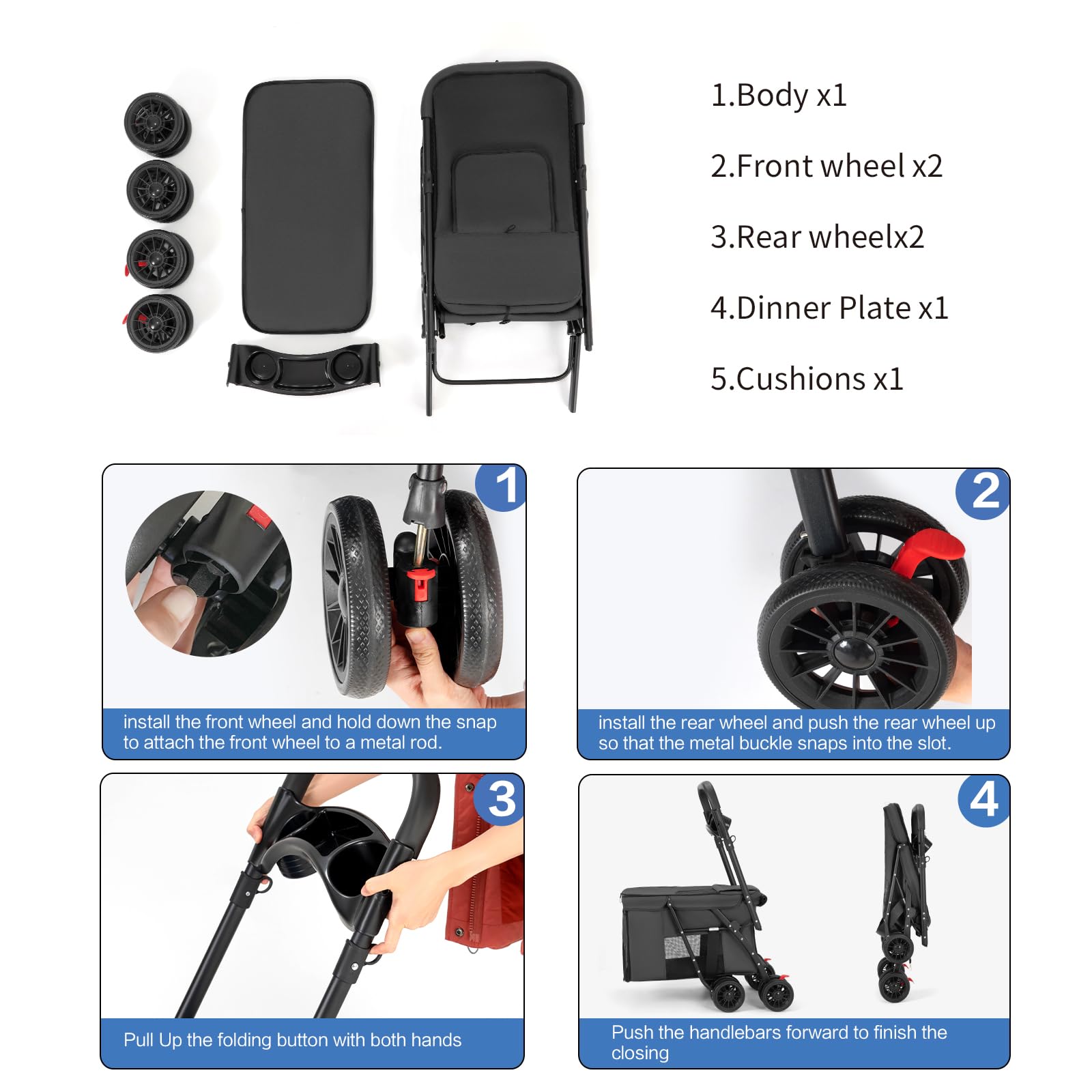 MOV COMPRA pet stroller in-use shot shows hands-free travel with your pet