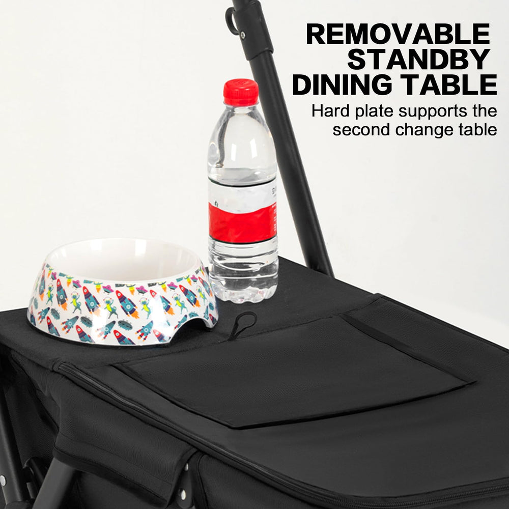 MOV COMPRA pet stroller interior shows removable mat with cooling and warm fabrics