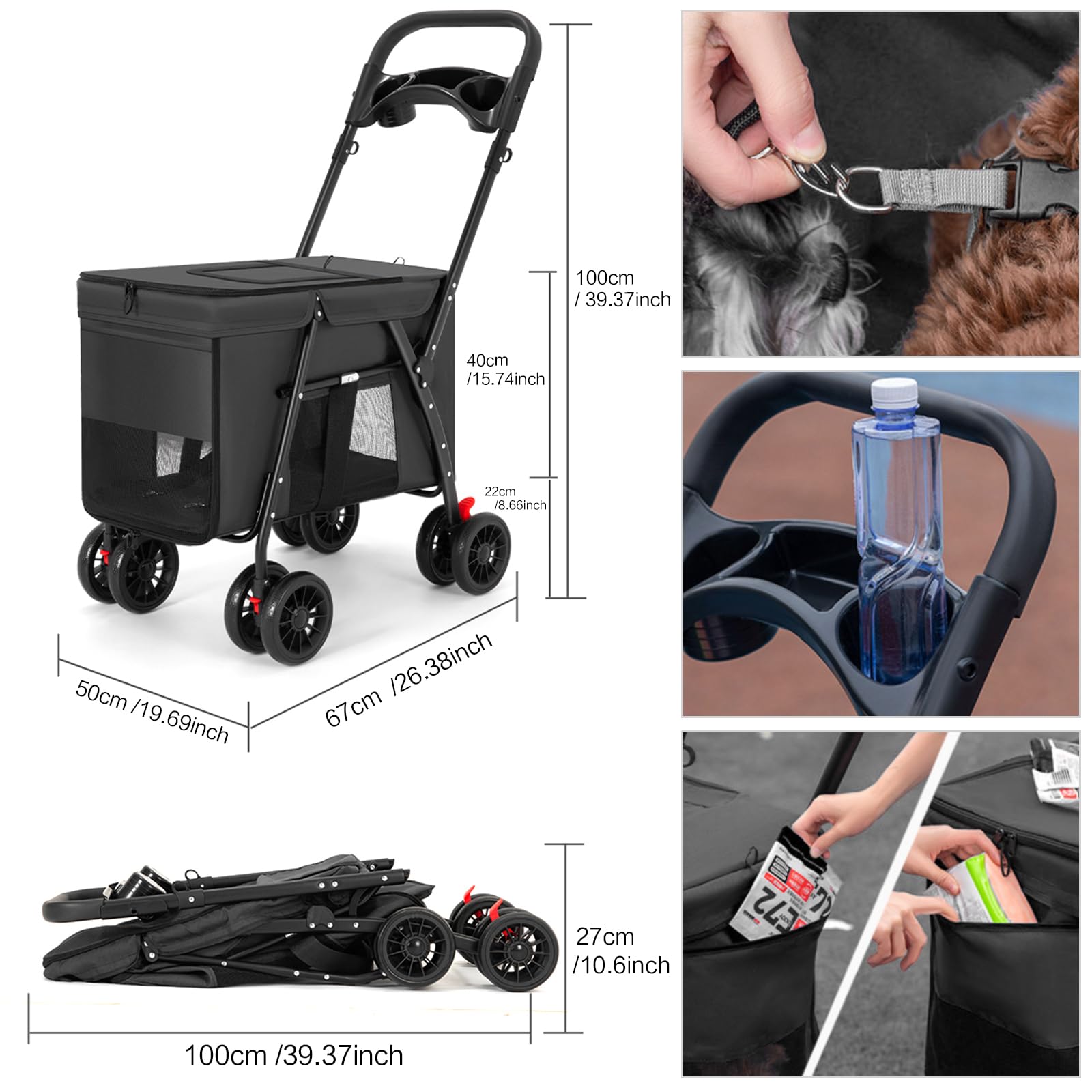MOV COMPRA pet stroller storage compartment holds water and food for trips