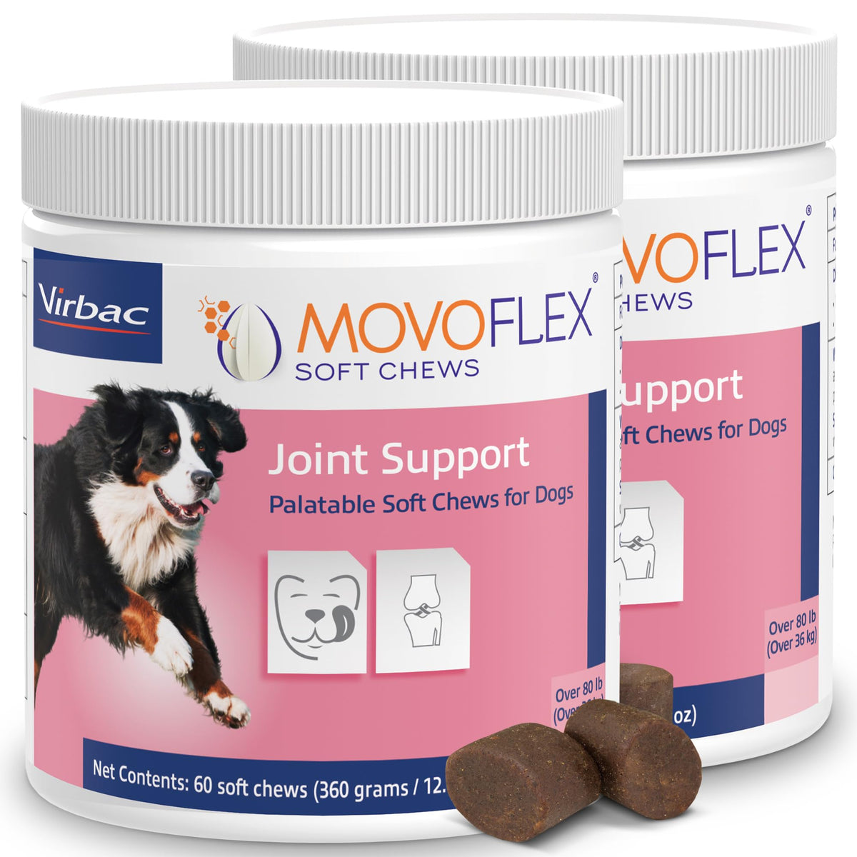 MOVOFLEX soft chews bottle front for easy large-dog joint support.