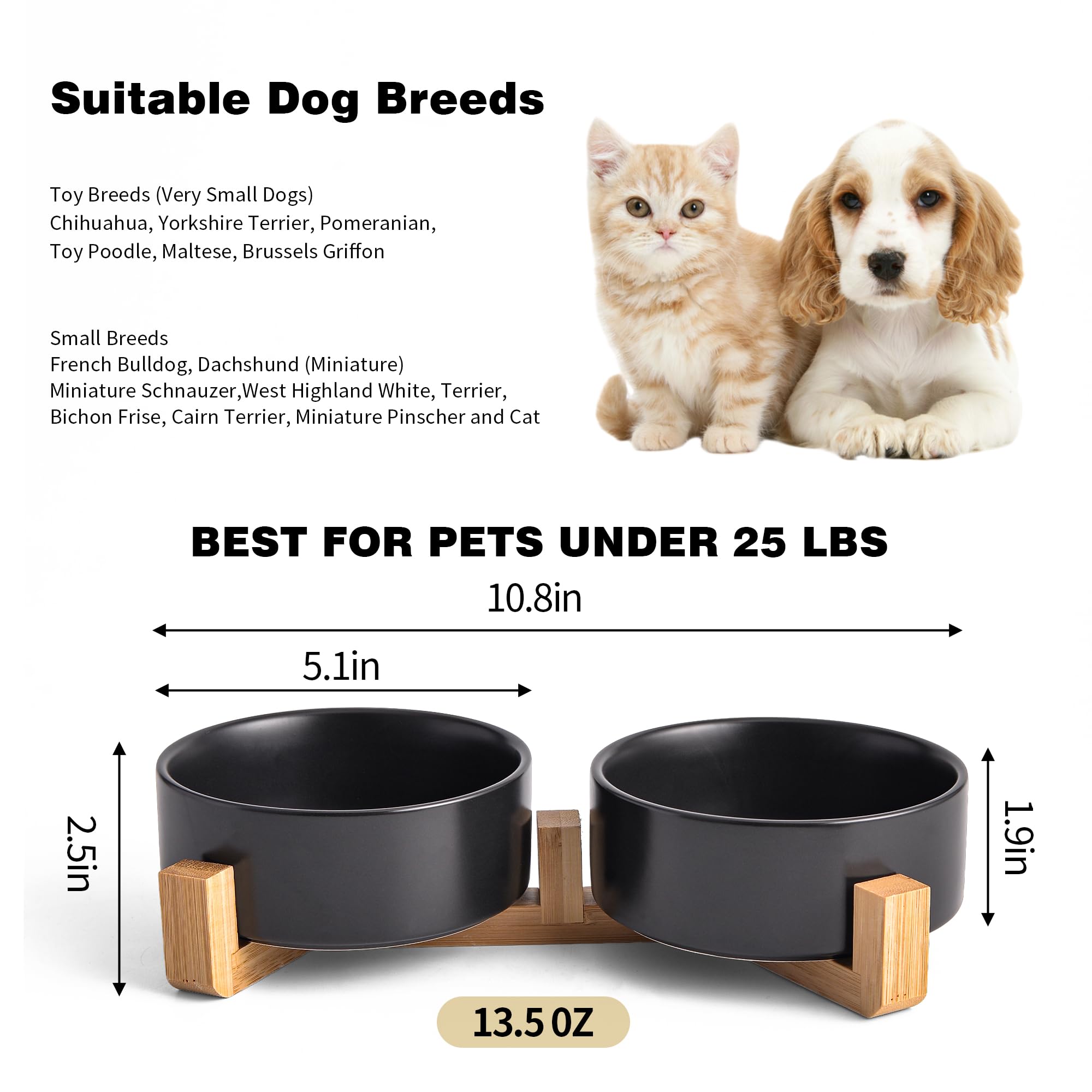 Mowtanco black ceramic cat bowl offers sleek design and simple cleaning.