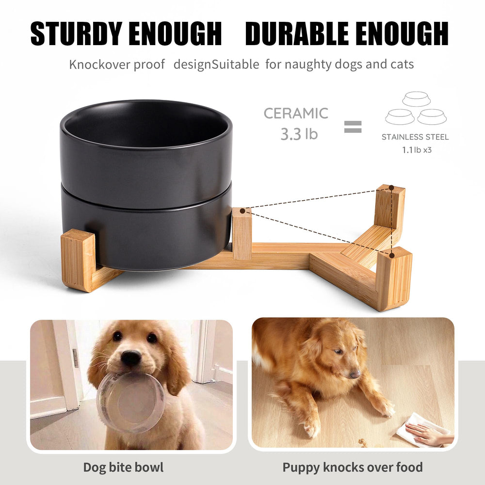Mowtanco wooden stand with non-slip feet keeps bowls steady during meals.