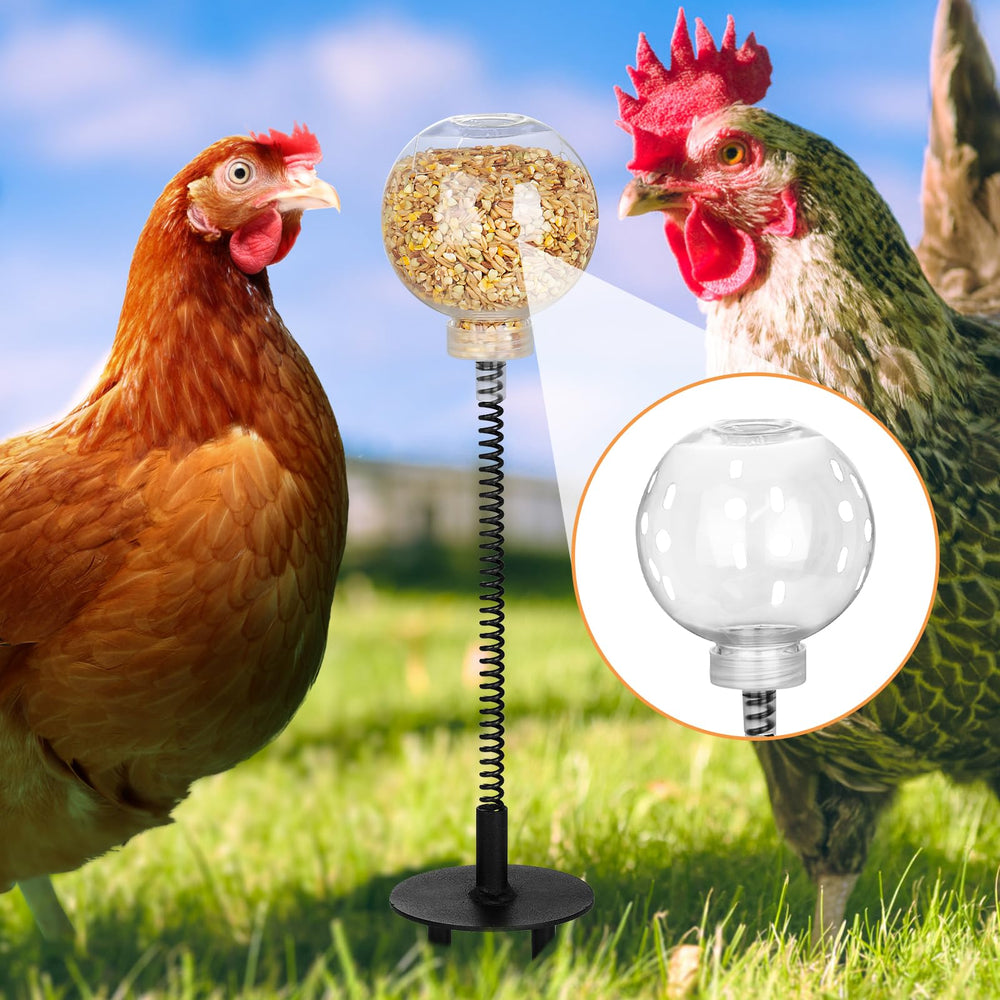 moyardow Peck Toy removable track ball engages chickens and slows feeding.