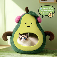 MOYMO avocado cat bed cushion close-up reveals plush PP cotton for cloud-like comfort.