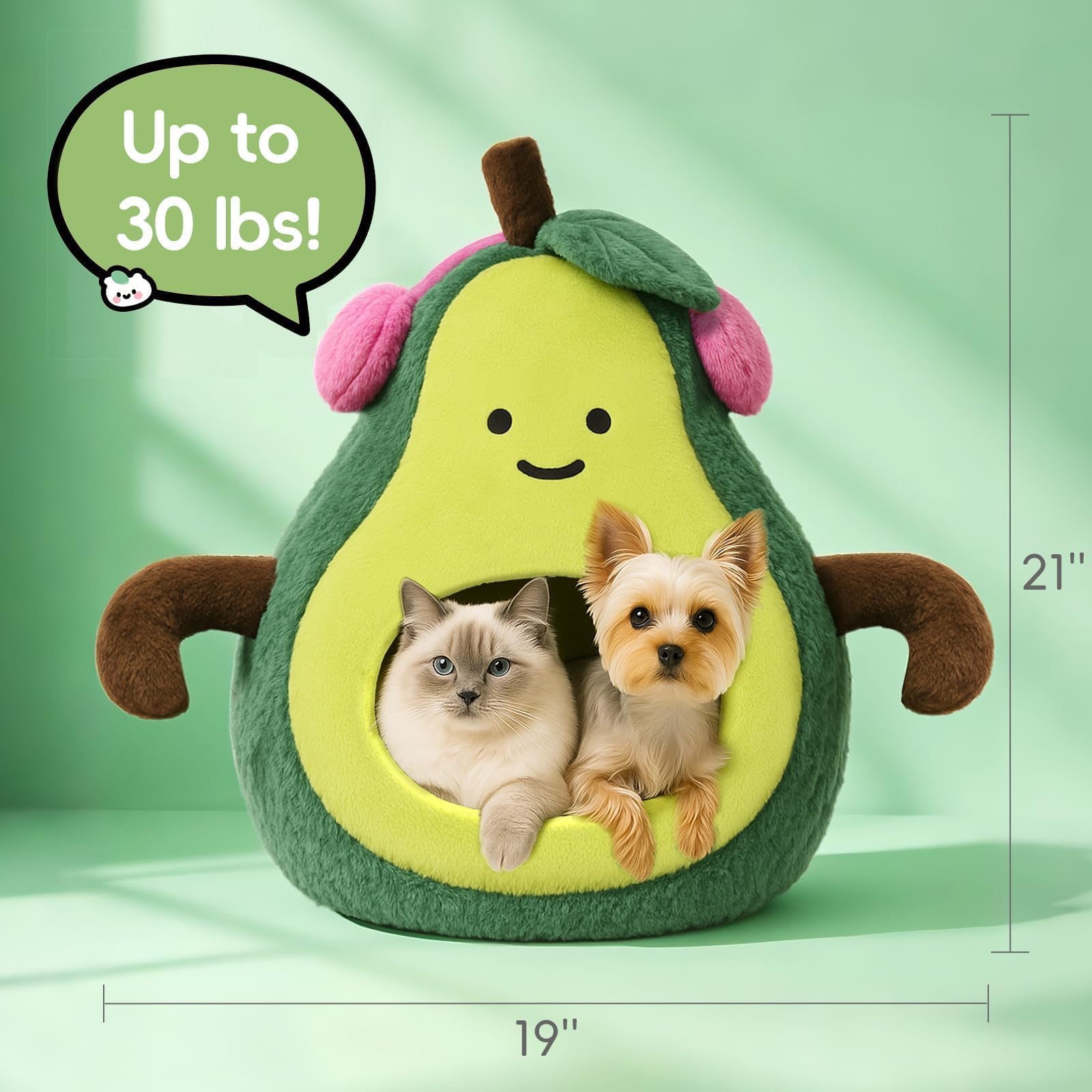 MOYMO avocado cat bed blends with modern decor in living rooms.
