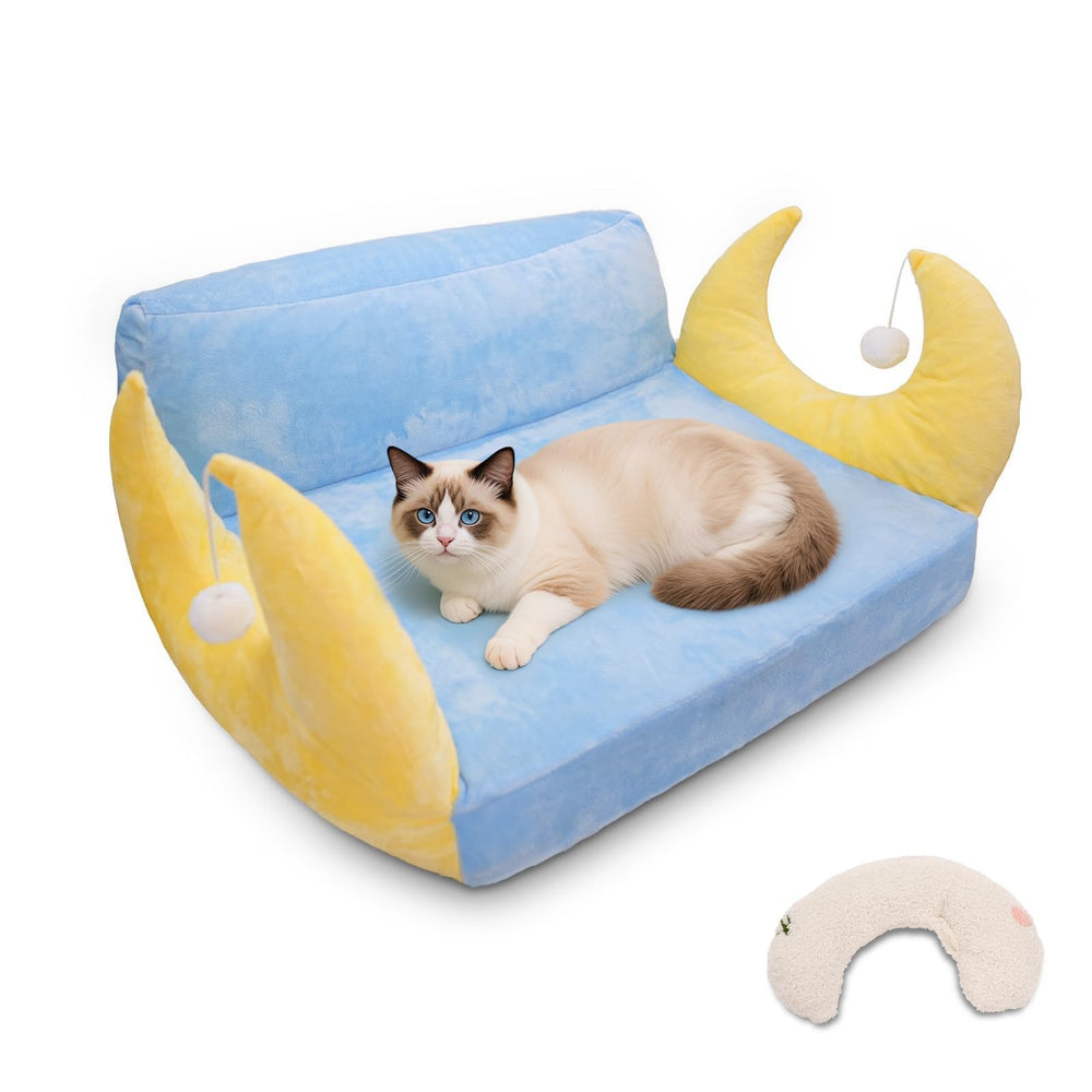 MOYMO cat couch with moon-shaped armrests for cozy lounging and play