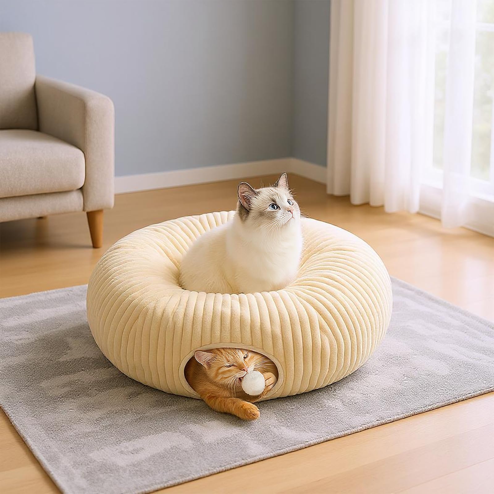 MOYMO cat tunnel bed decor piece for modern farmhouse styling