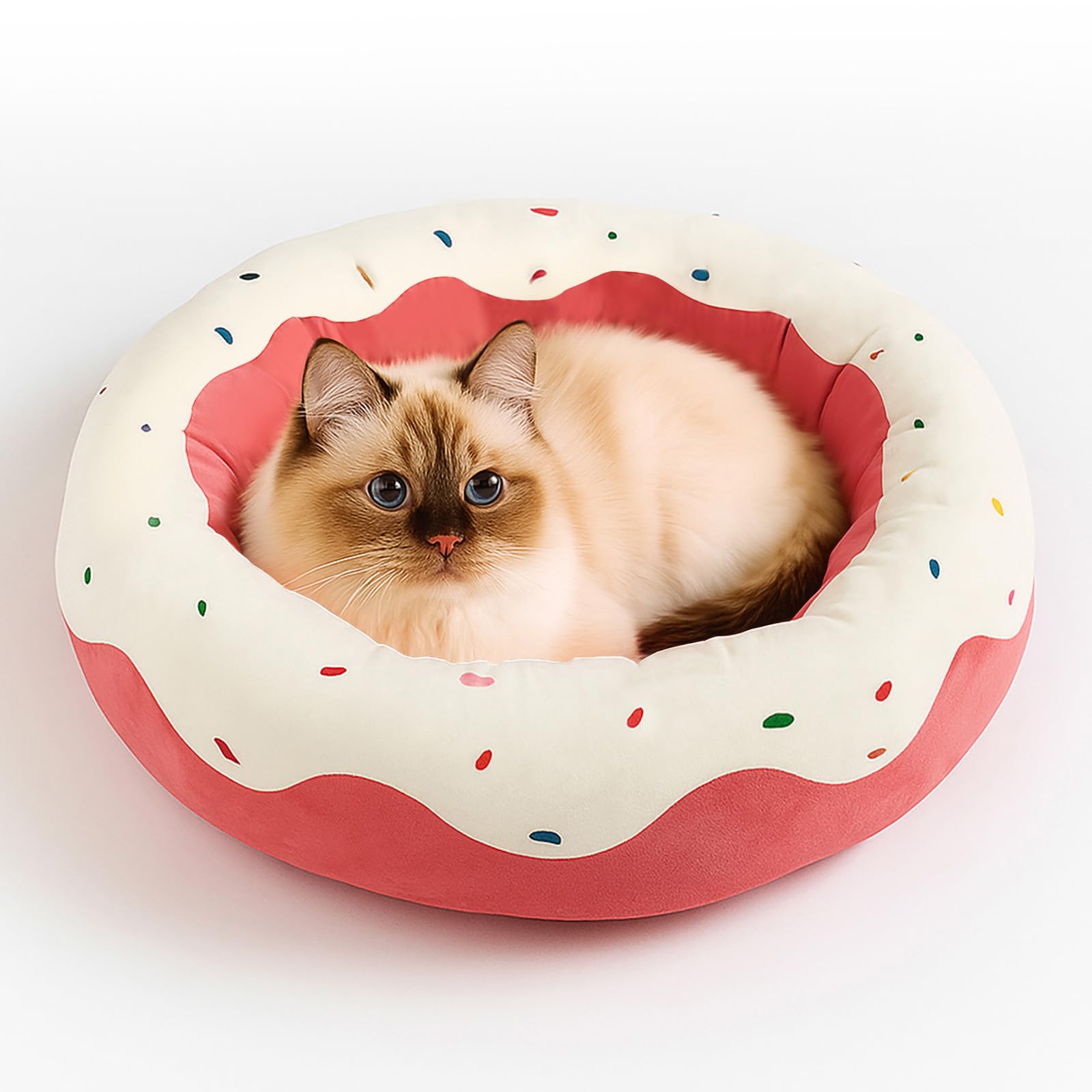 MOYMO cute cat bed donut top view highlights cozy nap-ready design.
