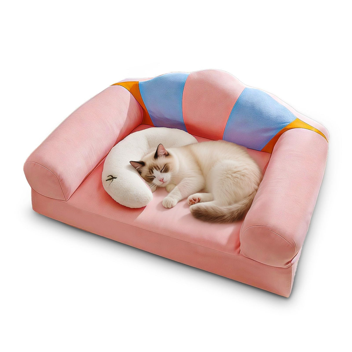 MOYMO rainbow cat couch front view for cozy nap-ready design.