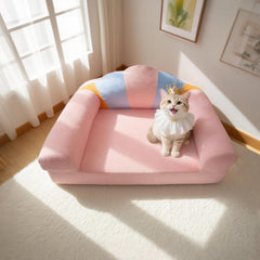 MOYMO rainbow cat couch side view fits modern room decor.