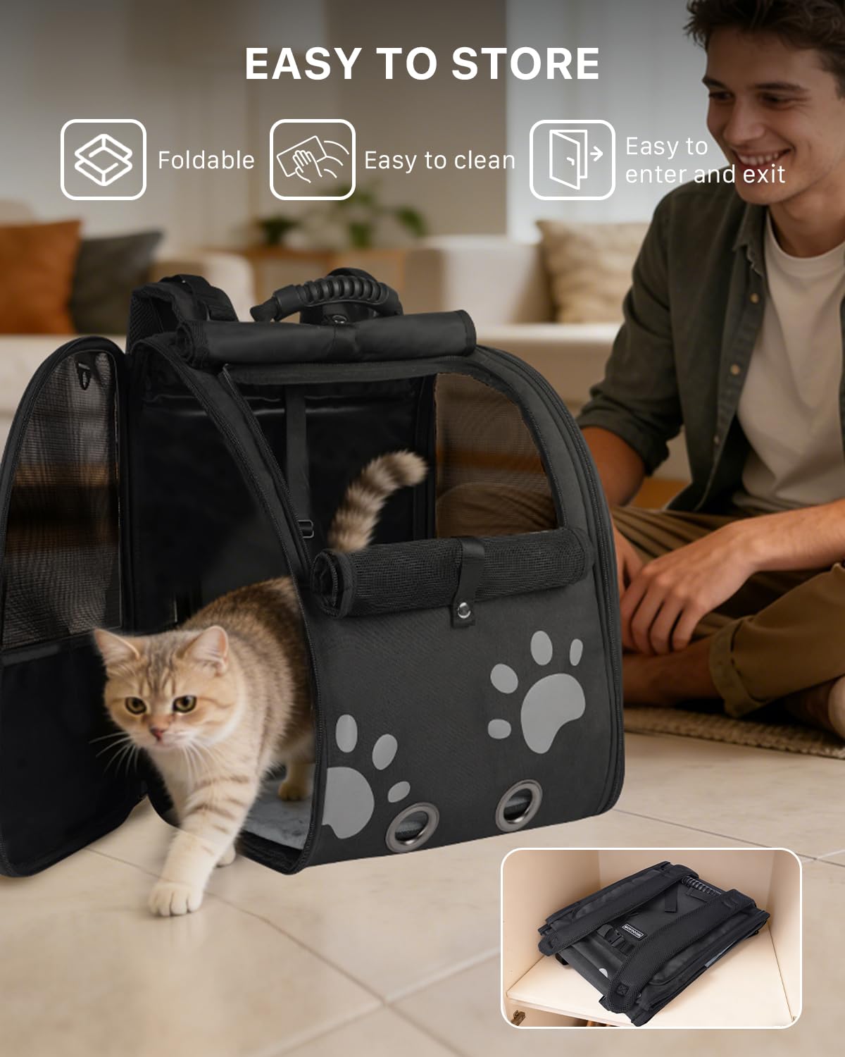 Moysoon cat backpack chest-shoulder-buckles ensure stable, balanced wear.