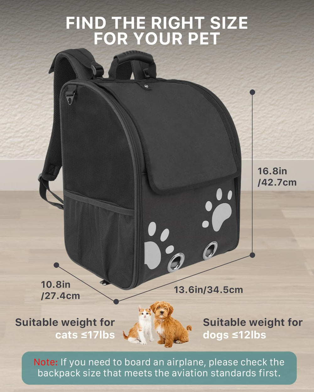 Moysoon cat backpack up-to-15lbs-capacity fits small cats or dogs.