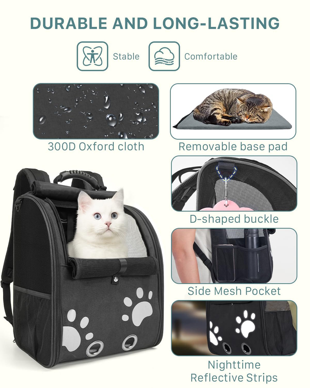 Moysoon cat backpack wide-interior-space accommodates sitting or lying pets.