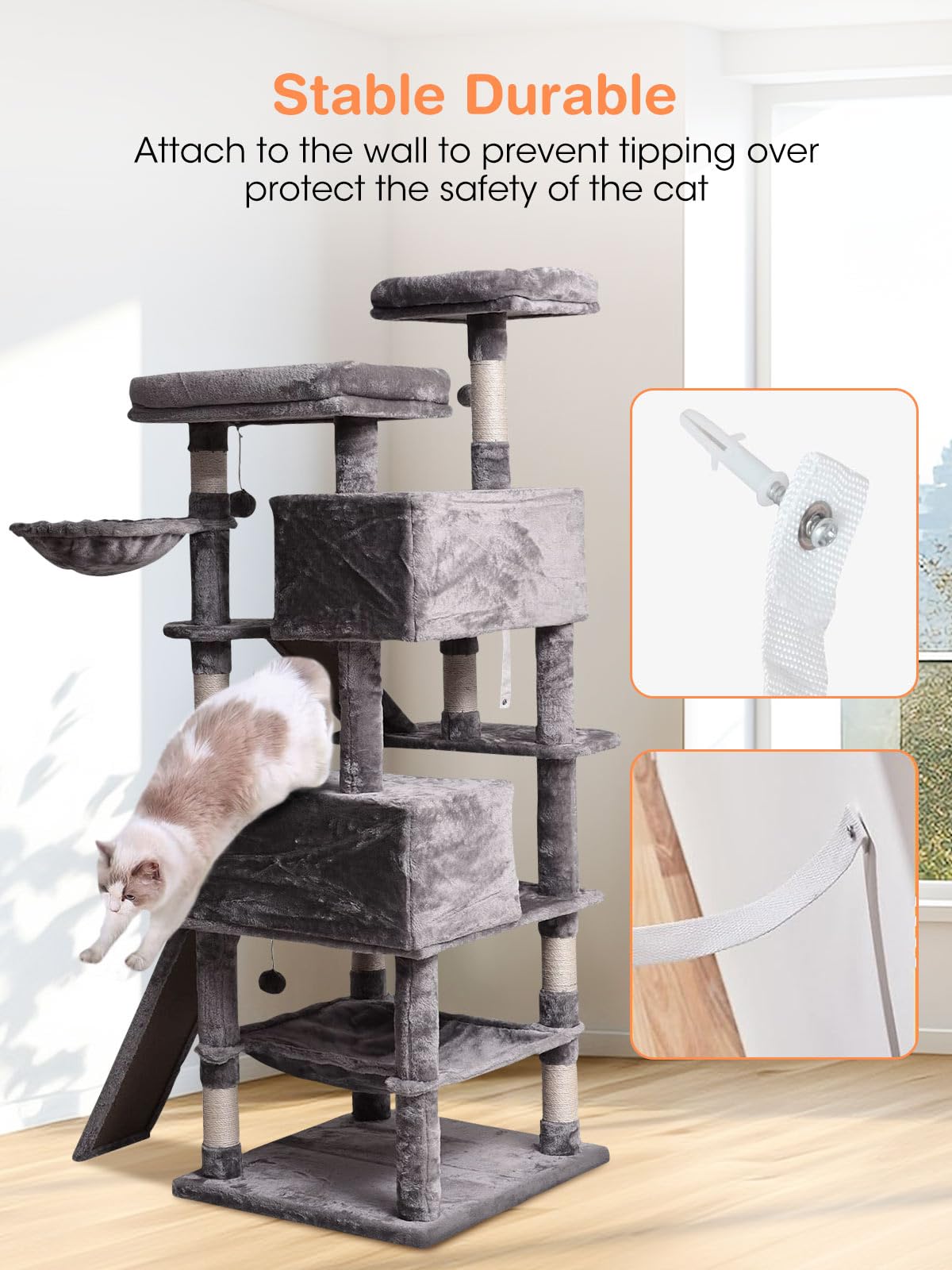 MQ Cat Tree plush perches offer soft resting spots high above