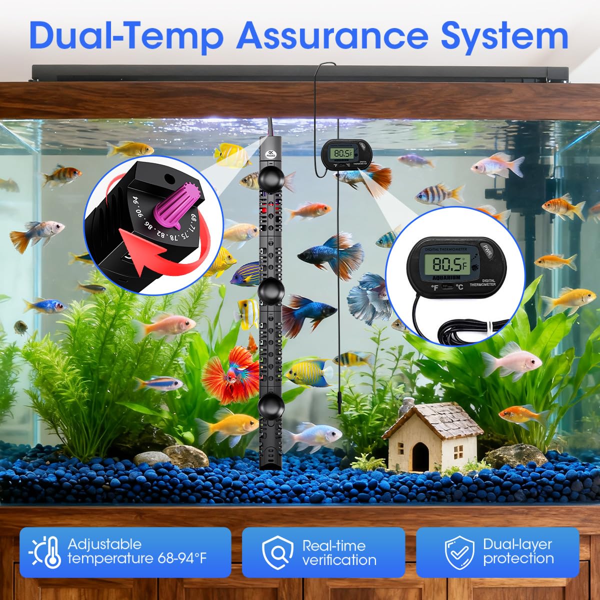 MQ submersible heater detachable shield keeps wiring tidy and hidden.