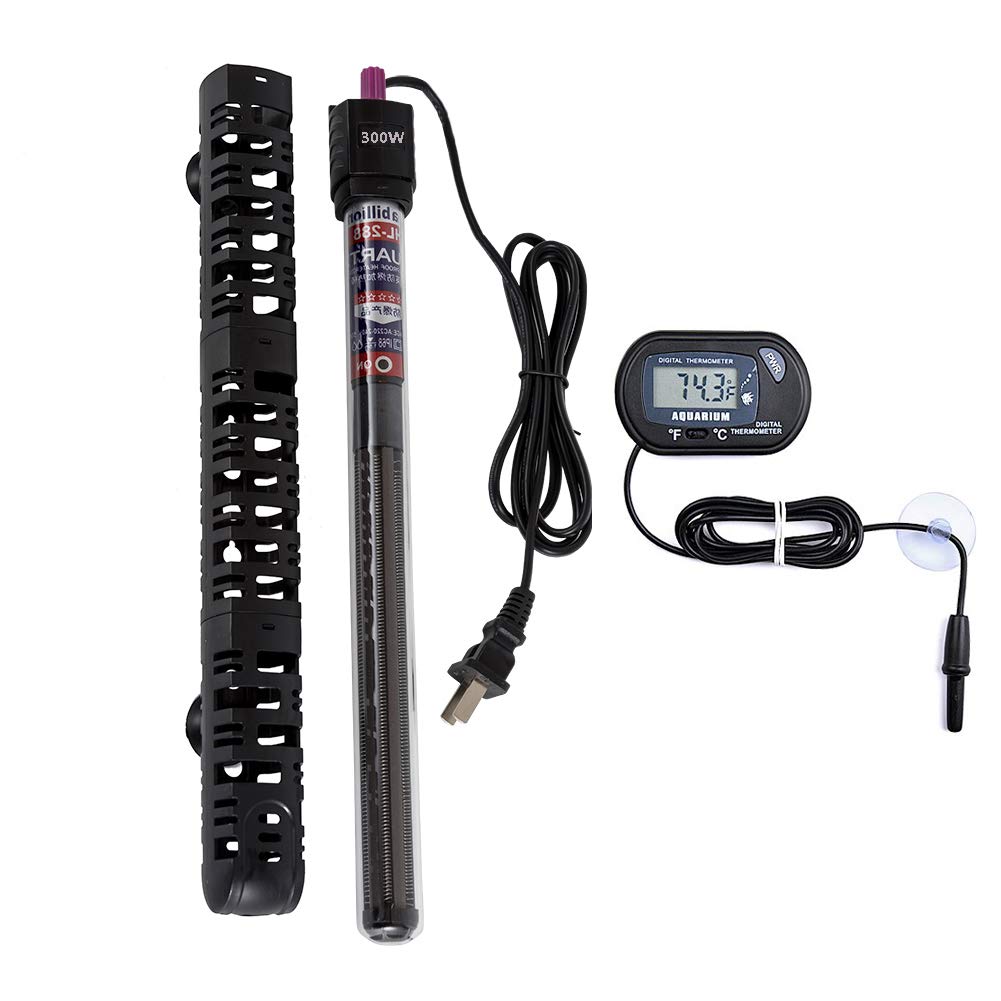 MQ submersible heater front view demonstrates compact design for discreet tank heating.
