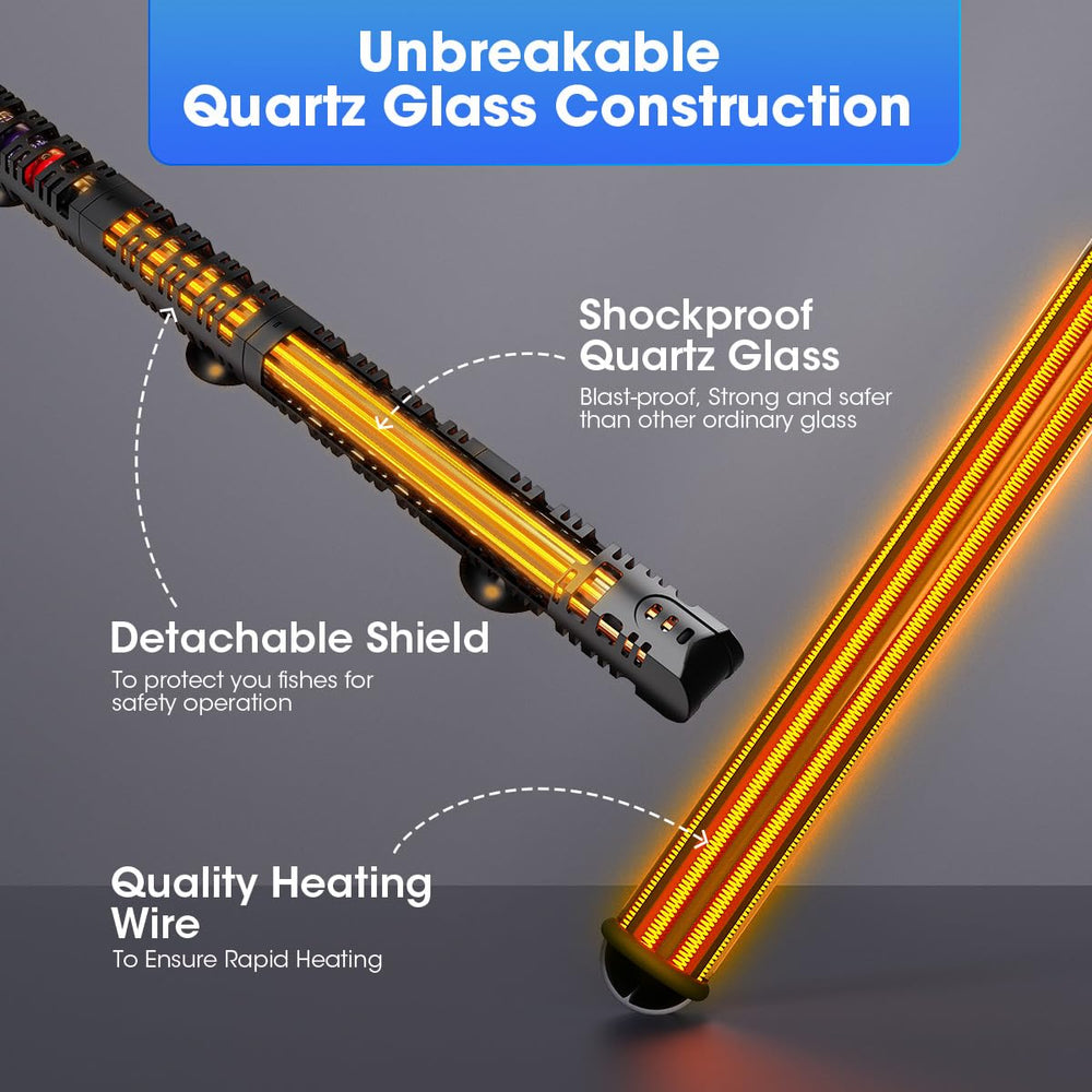 MQ submersible heater quartz glass case demonstrates blast-proof resilience for fish tanks.