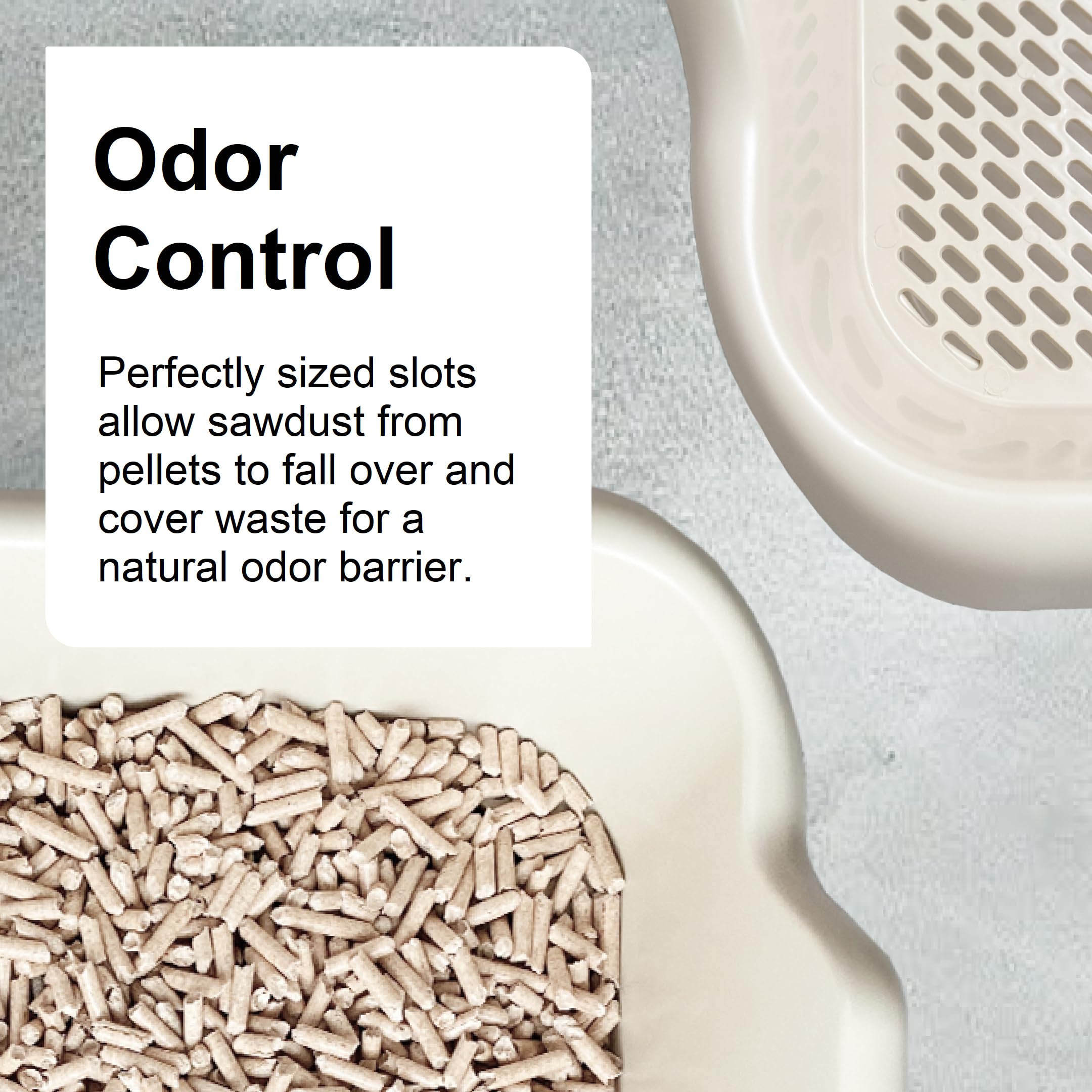 Mr. Catman odor-control with sawdust cover helps contain smells between changes.