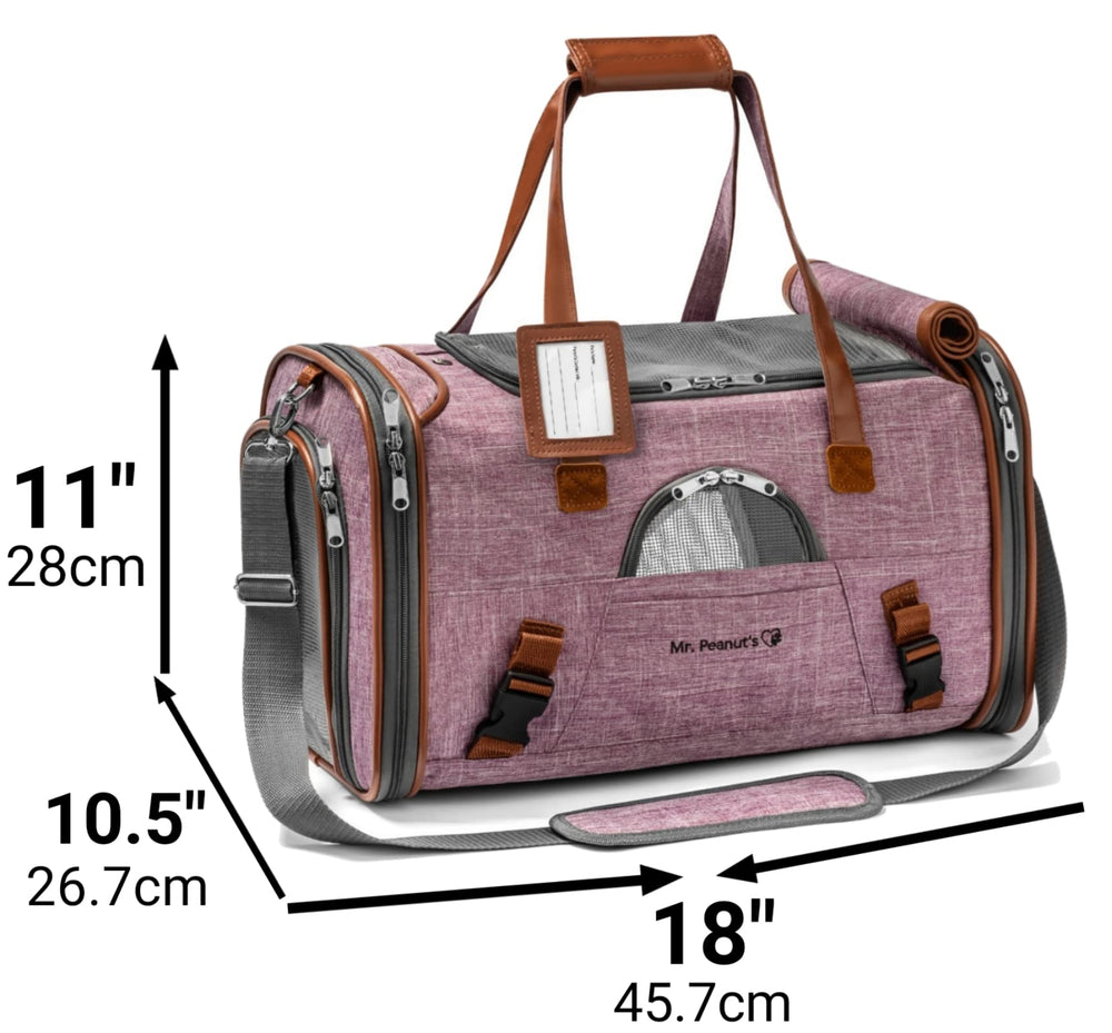 Mr. Peanut's airline approved carrier folded for compact storage