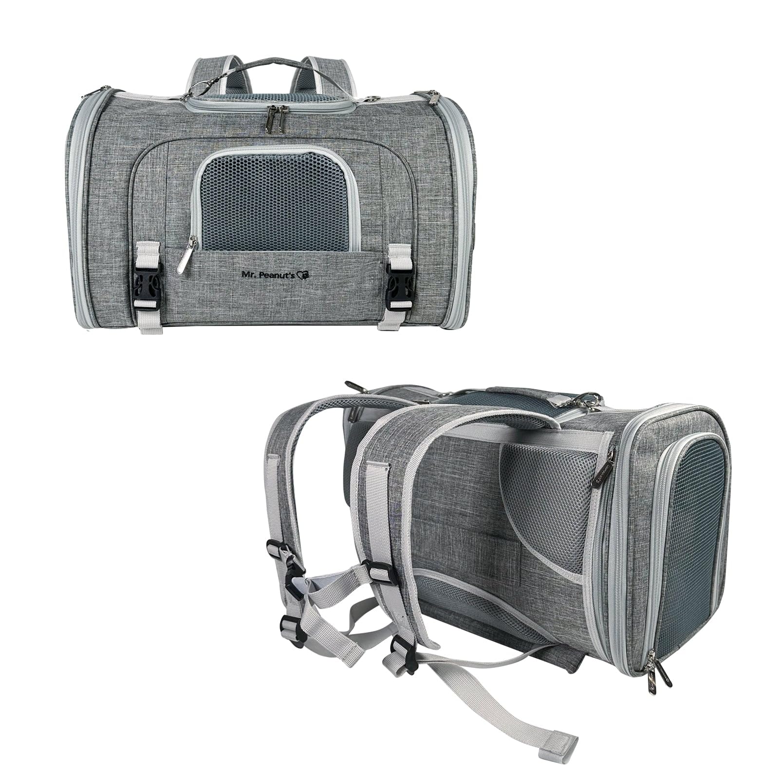 Mr. Peanut's Monterey Lavender carrier open mesh vents illustrate airflow on all sides.