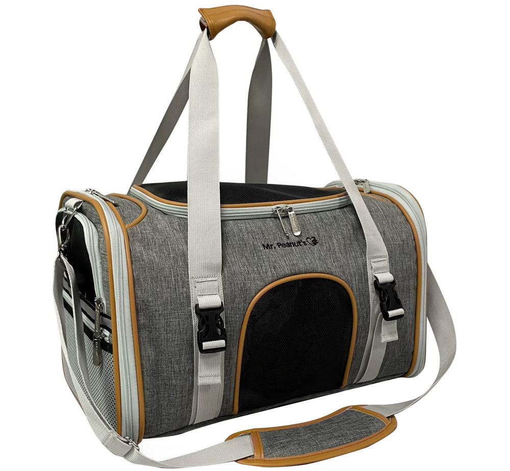 Mr. Peanut's soft-sided cabin bag interior shows cozy space for small dogs or cats.