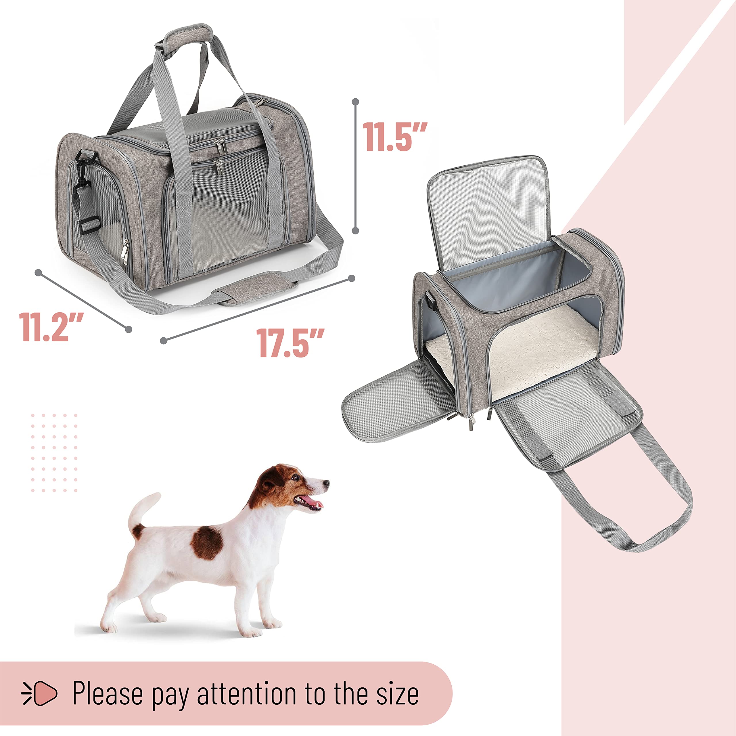 Mr. Pen pet carrier front view highlights breathable mesh for better airflow.