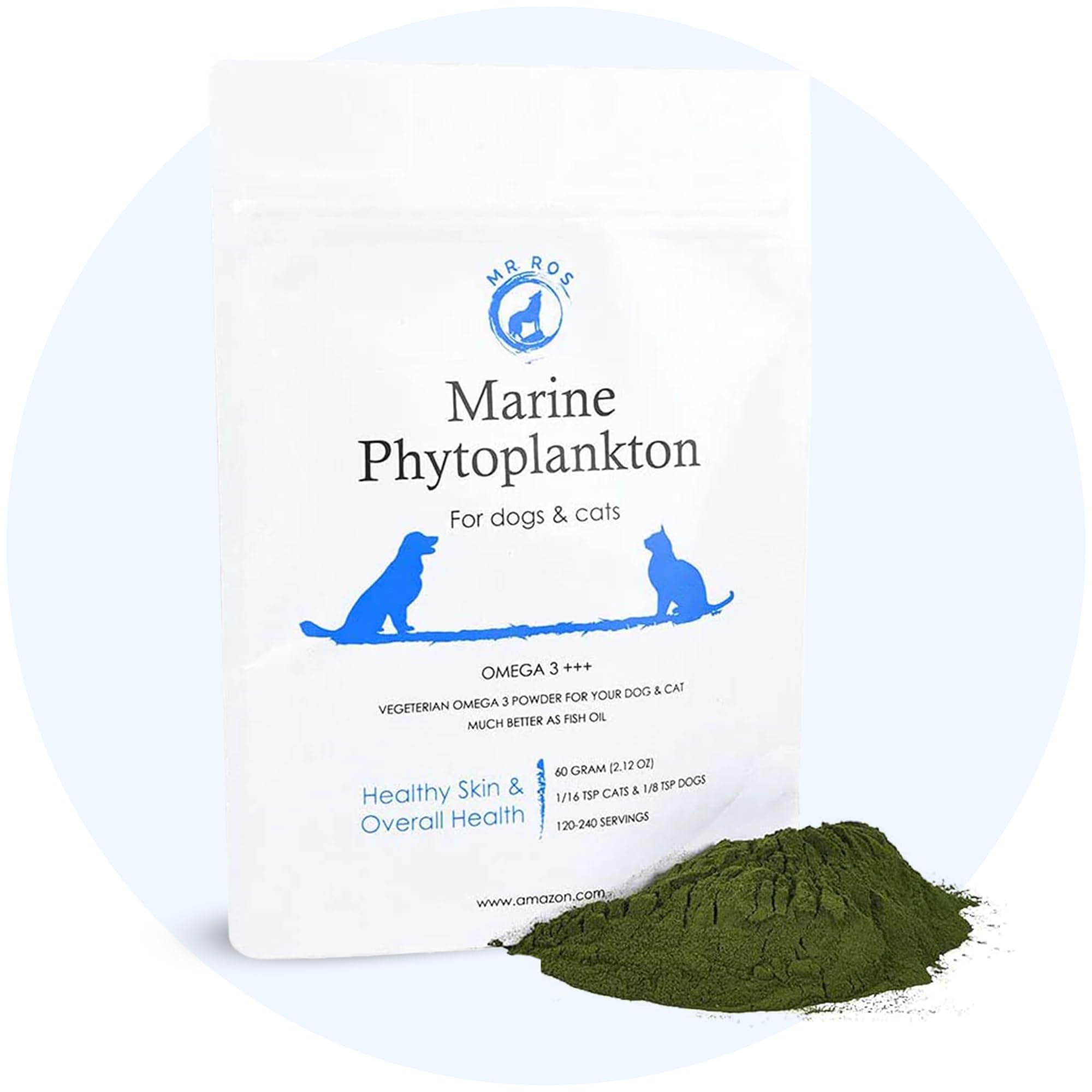 Mr Ros measuring scoop included with marine phytoplankton powder for accurate dosing.
